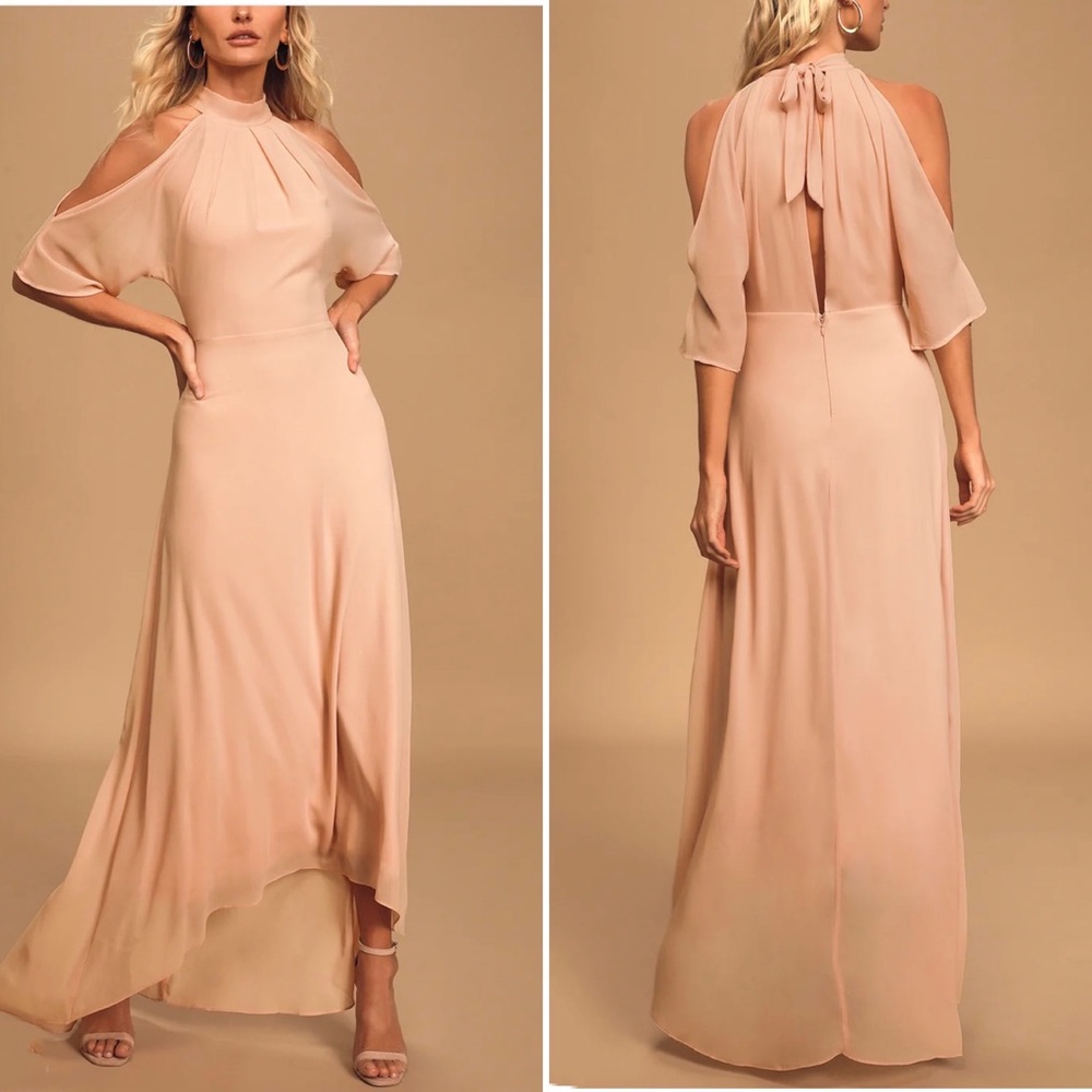 NWT LULU'S Pink Chiffon Cold-shoulder maxi dress